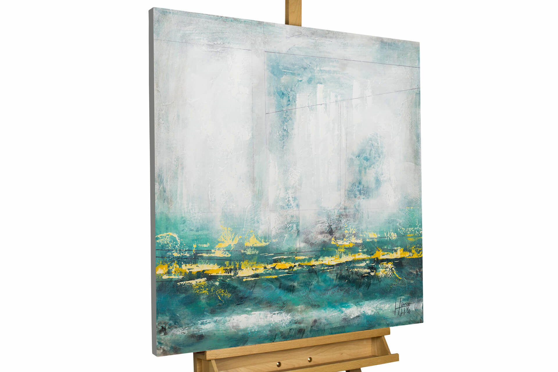 Kunstloft Acrylbild Weiß, Türkis 80x80 cm