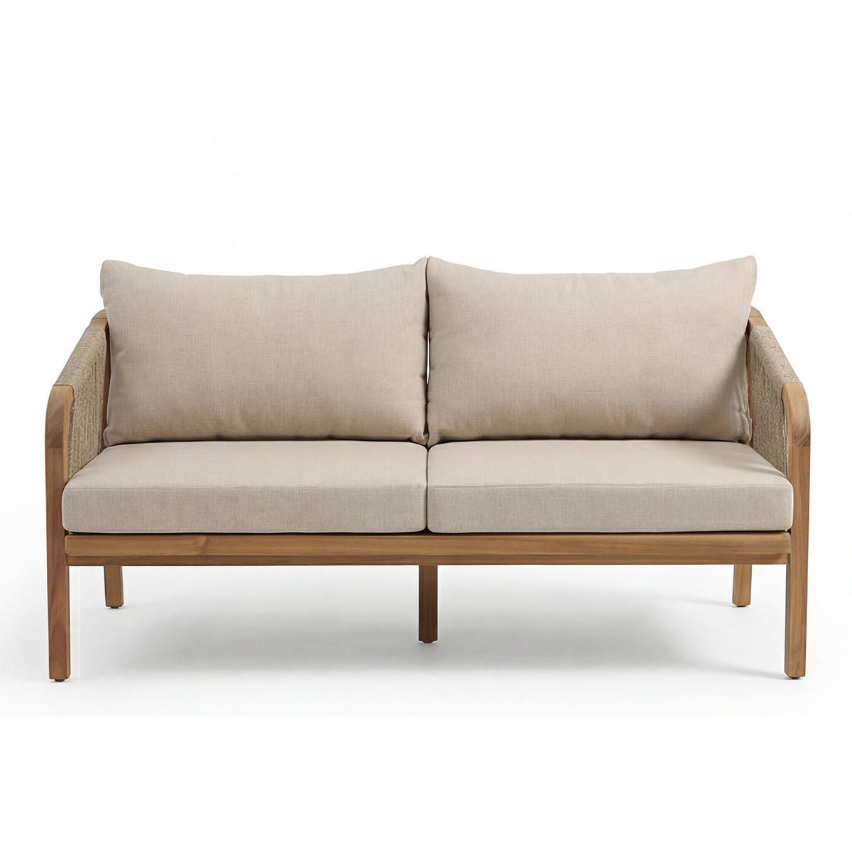 LOUNGESOFA - Akazie massiv / Webstoff - Akazie Braun / Beige - Beige, Holz/Textil (152/69/80cm) - home24