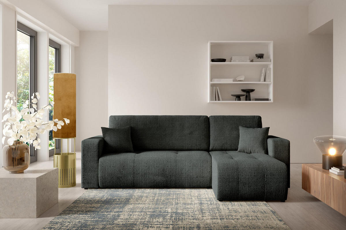 ECKSOFA mit Schlaffunktion Schwarz - Anthrazit, Textil (244/145cm) - Furnisell
