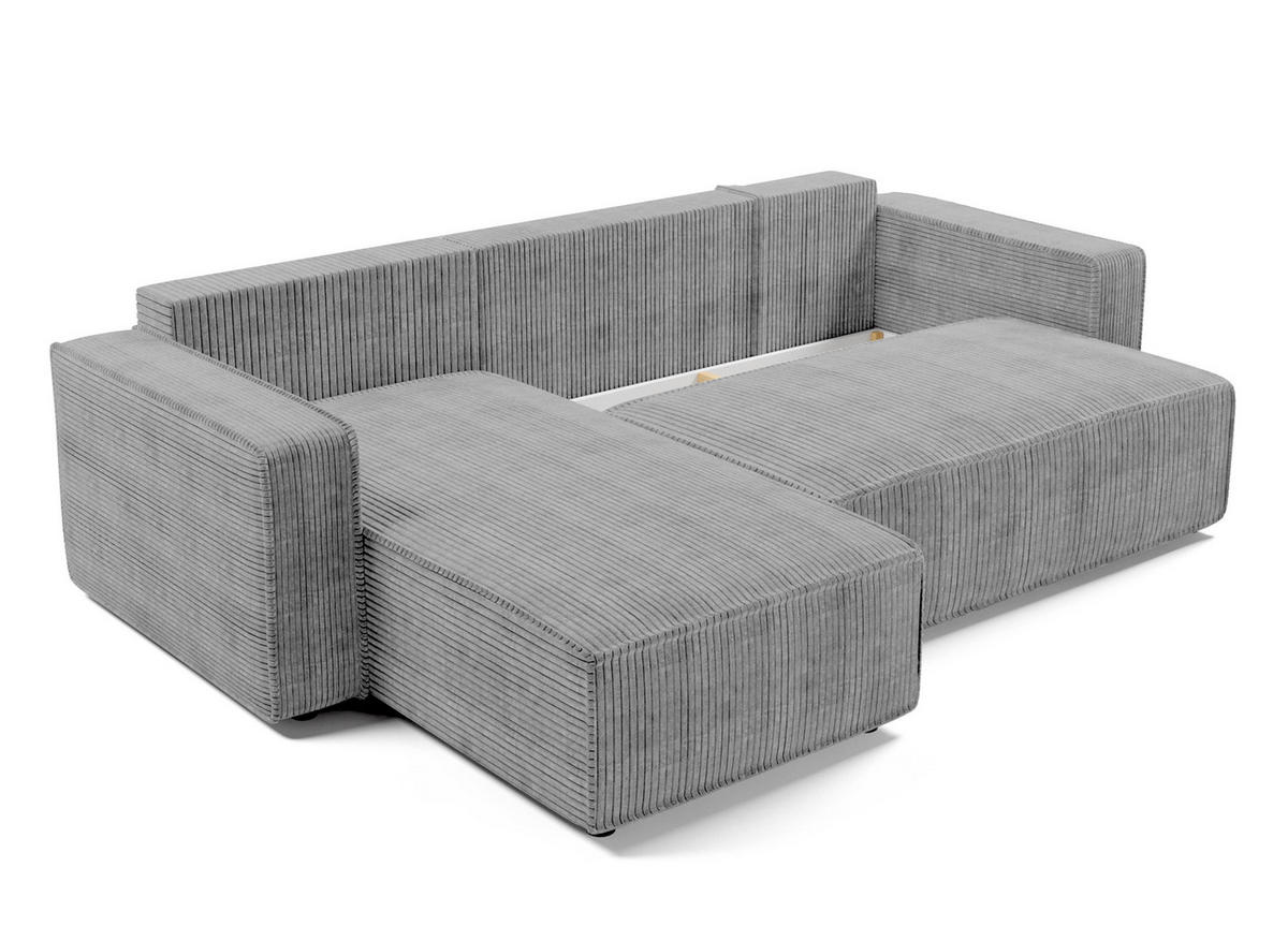 ECKSOFA L Form Aydin Hellgrau 258/169/85 cm Cord Universal mit Schlaffunktion - Hellgrau/Schwarz, Kunststoff/Textil (258/169cm) - AX Living
