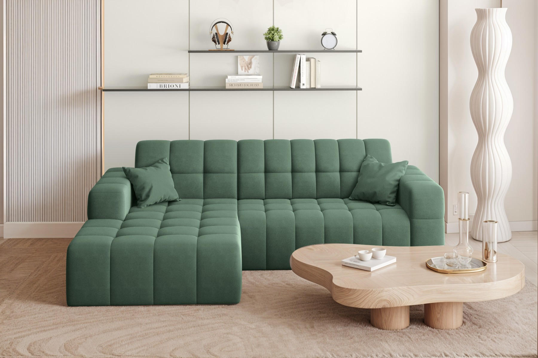ECKSOFA L-förmiges Nimes Velours Stoff Grün Links - Grün, Holz/Kunststoff (168/265cm) - Kaiser Möbel