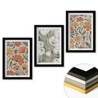 WANDBILDER 3er-Set - 20x30 cm Schwarzer Rahmen - Blumenmuster in Orange und Grün - Schwarz, Kunststoff (20/30cm) - ArtPrintCave