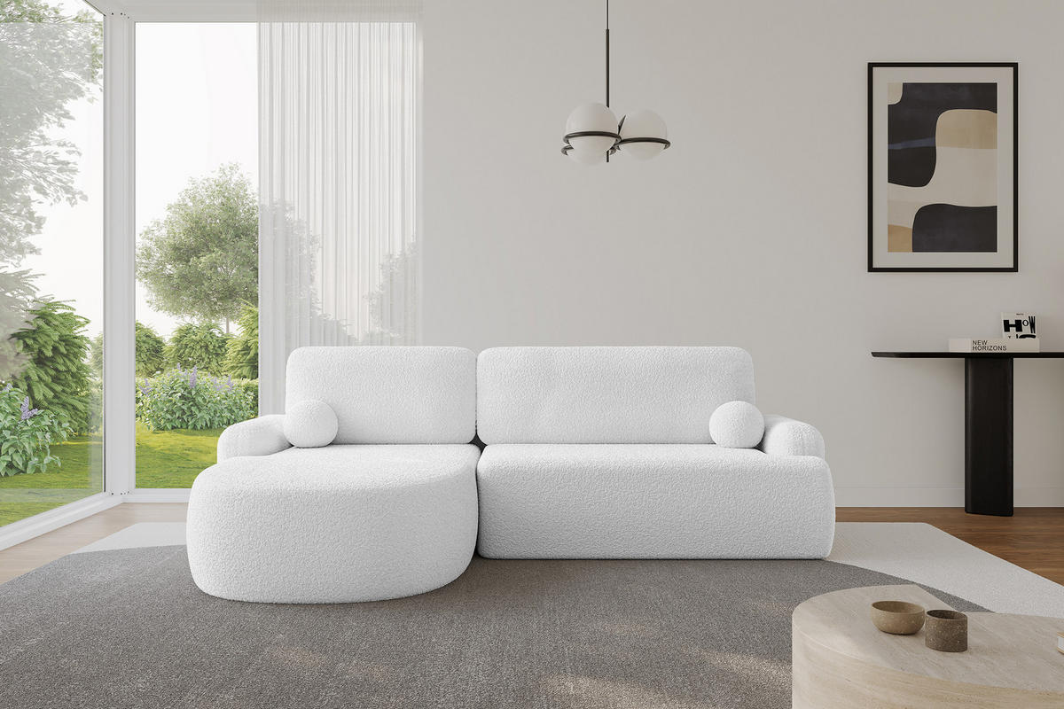 ECKSOFA mit Schlaffunktion und Bettkasten LIRA-L - 264x172x89 Weiß - Weiß, Holzwerkstoff/Textil (264/172cm) - ALTDECOR