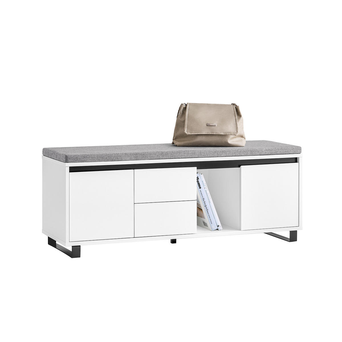 SCHUHBANK Weiß - Weiß, Holzwerkstoff/Metall (110/42/35cm) - SoBuy