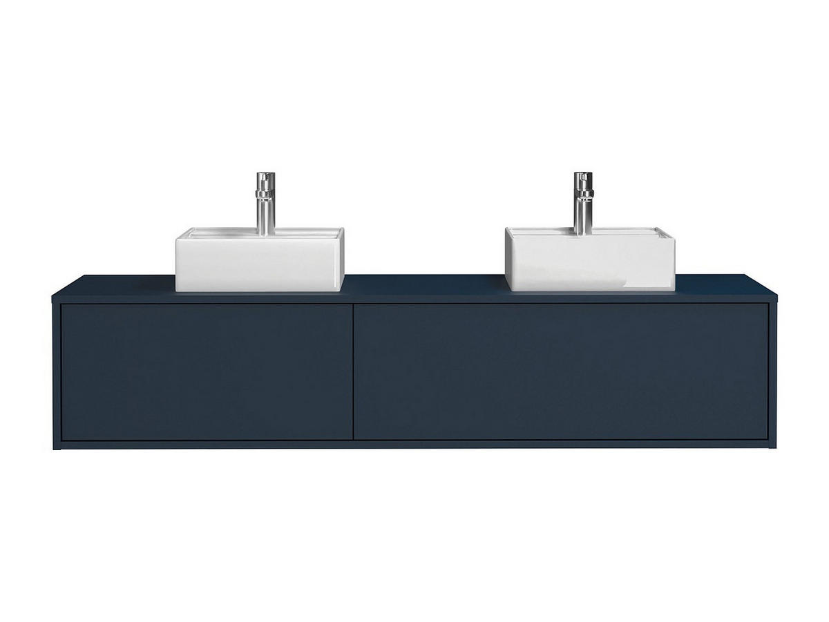 DOPPELWASCHTISCH - 150cm x 47cm - Holzspan - marineblau - ISAURE - Blau, Holz (150/32/47cm) - Vente-Unique