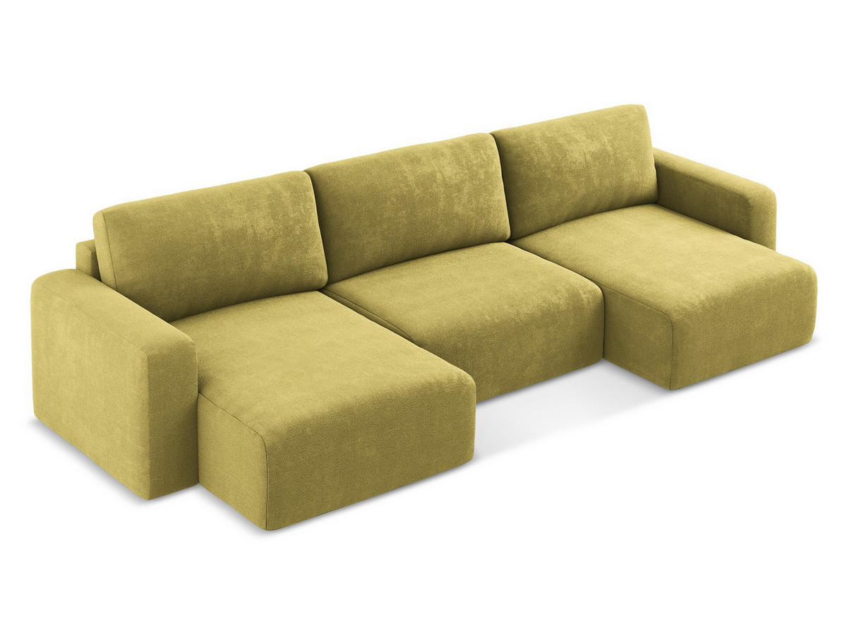WOHNLANDSCHAFT Chenille Stoff Grün - Limette/Schwarz, Kunststoff/Textil (332/79/149cm) - Makamii