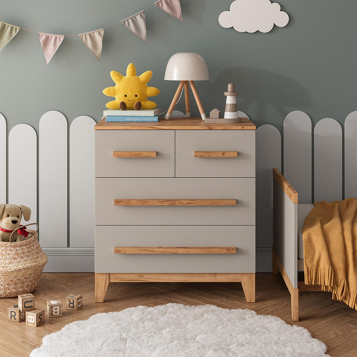 KOMMODE Malia Cashmere/Artisan 80 x 88 cm mit 4 Schubladen - Hellgrau/Weiß, Holzwerkstoff (80/88/53.4cm) - VitaliSpa