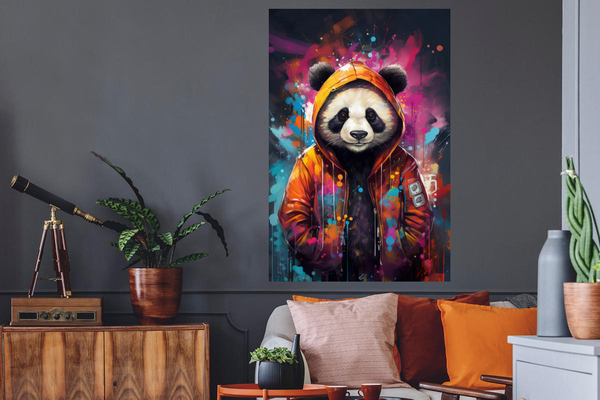 WANDTATTOO Panda - Jacke - Graffiti - Orange 80x120 cm - Orange, Kunststoff (80/120/0.1cm) - MuchoWow