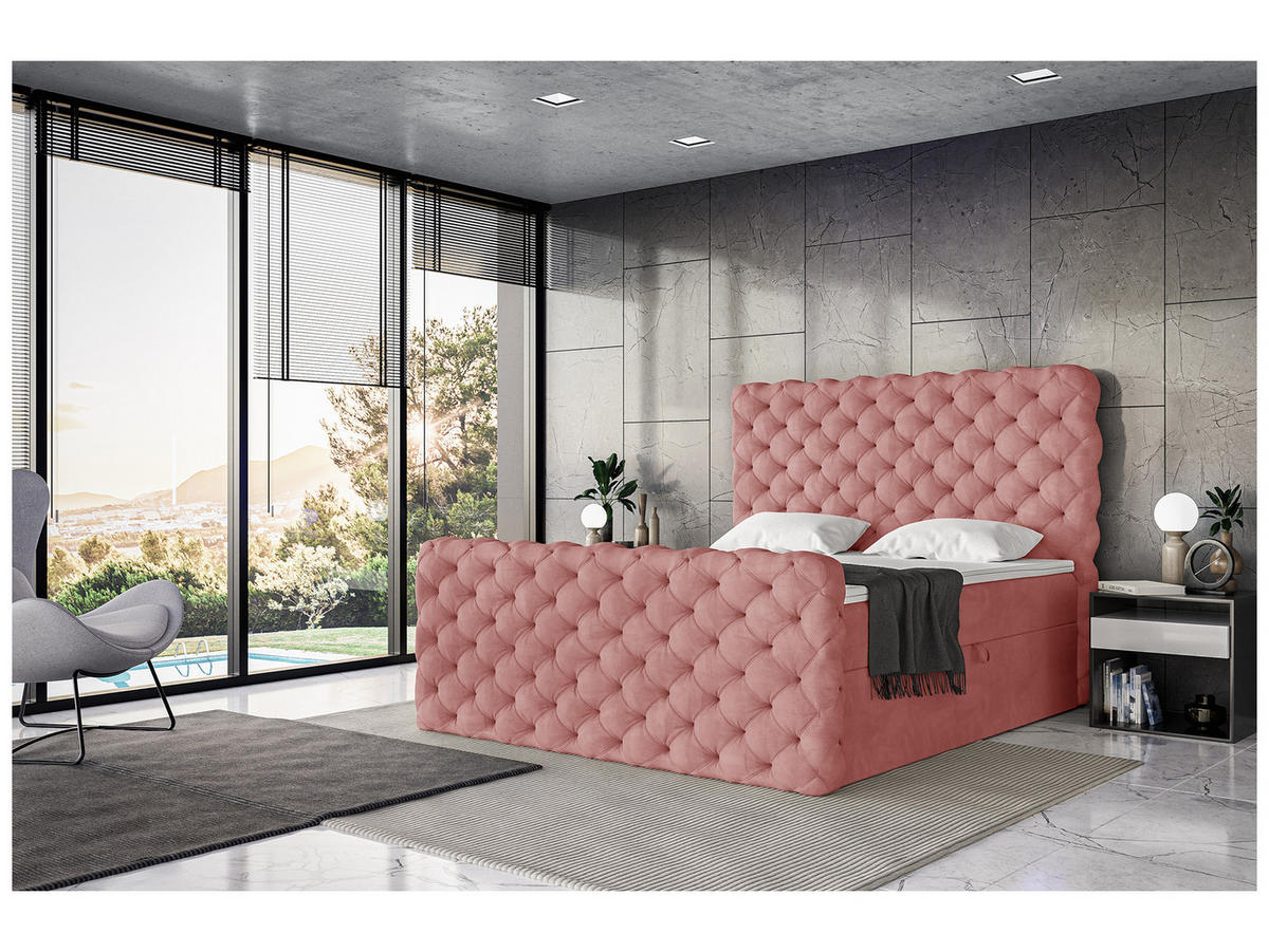 BOXBETT Duke - Schwarz/Rosa, Holzwerkstoff/Textil (120/200cm) - Meblini