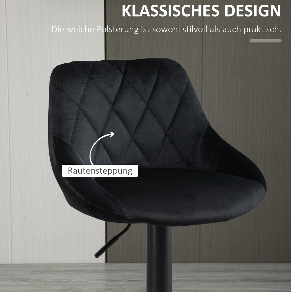 BARHOCKER höhenverstellbar 2er-Set Black Polyester Metall - Schwarz, Metall (48/83/51.5cm) - Meubliv