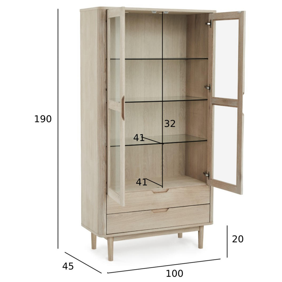 VITRINE Eiche massiv - Eichefarben, Holz (100/190/45cm) - Furnhouse