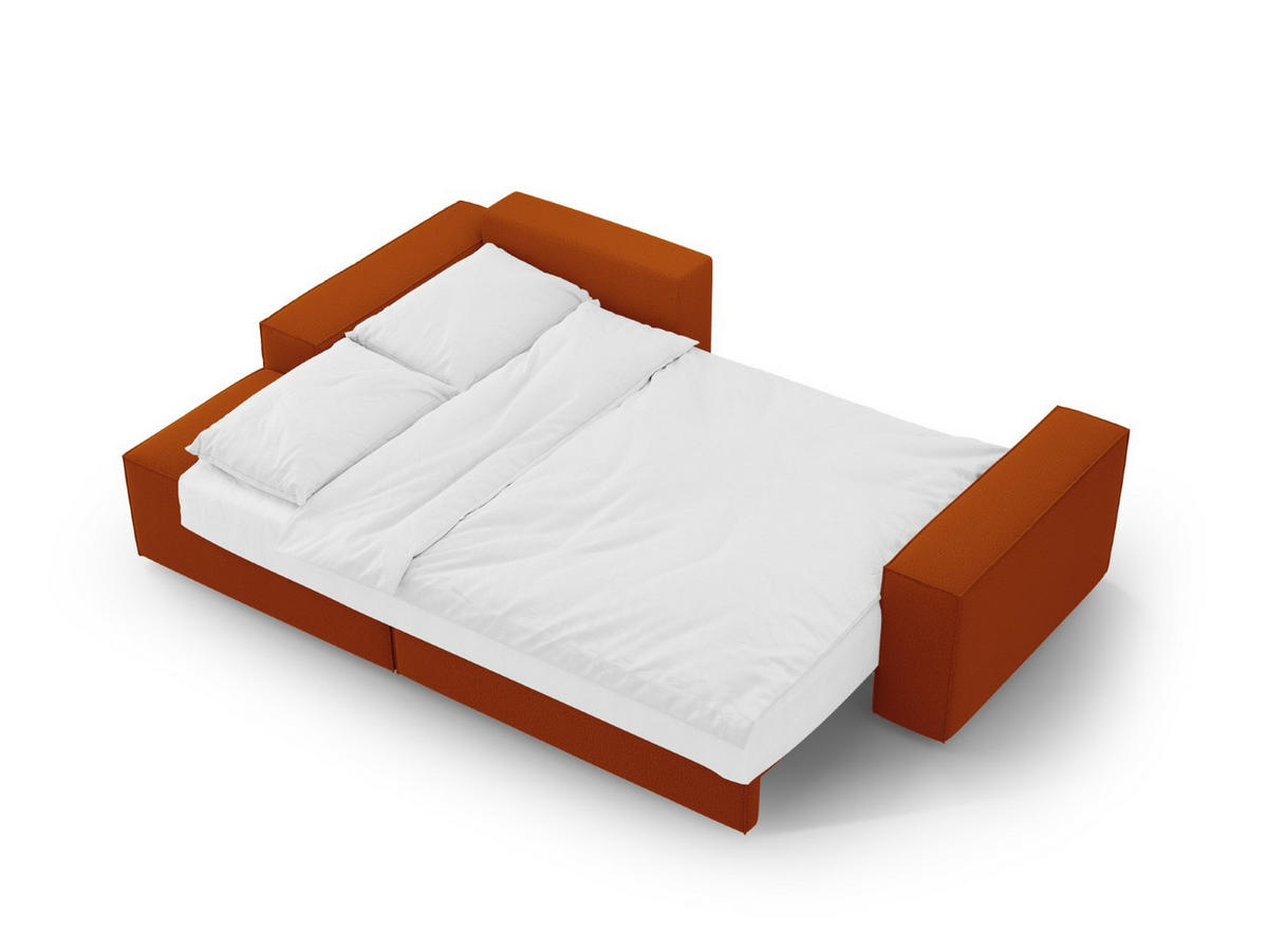 AUSKLAPPBARES-ECKSOFA links mit Container Jodie aus strukturiertem Stoff terrakotta 3 Sitzplätze - Terracotta, Textil (246/151cm) - Micadoni