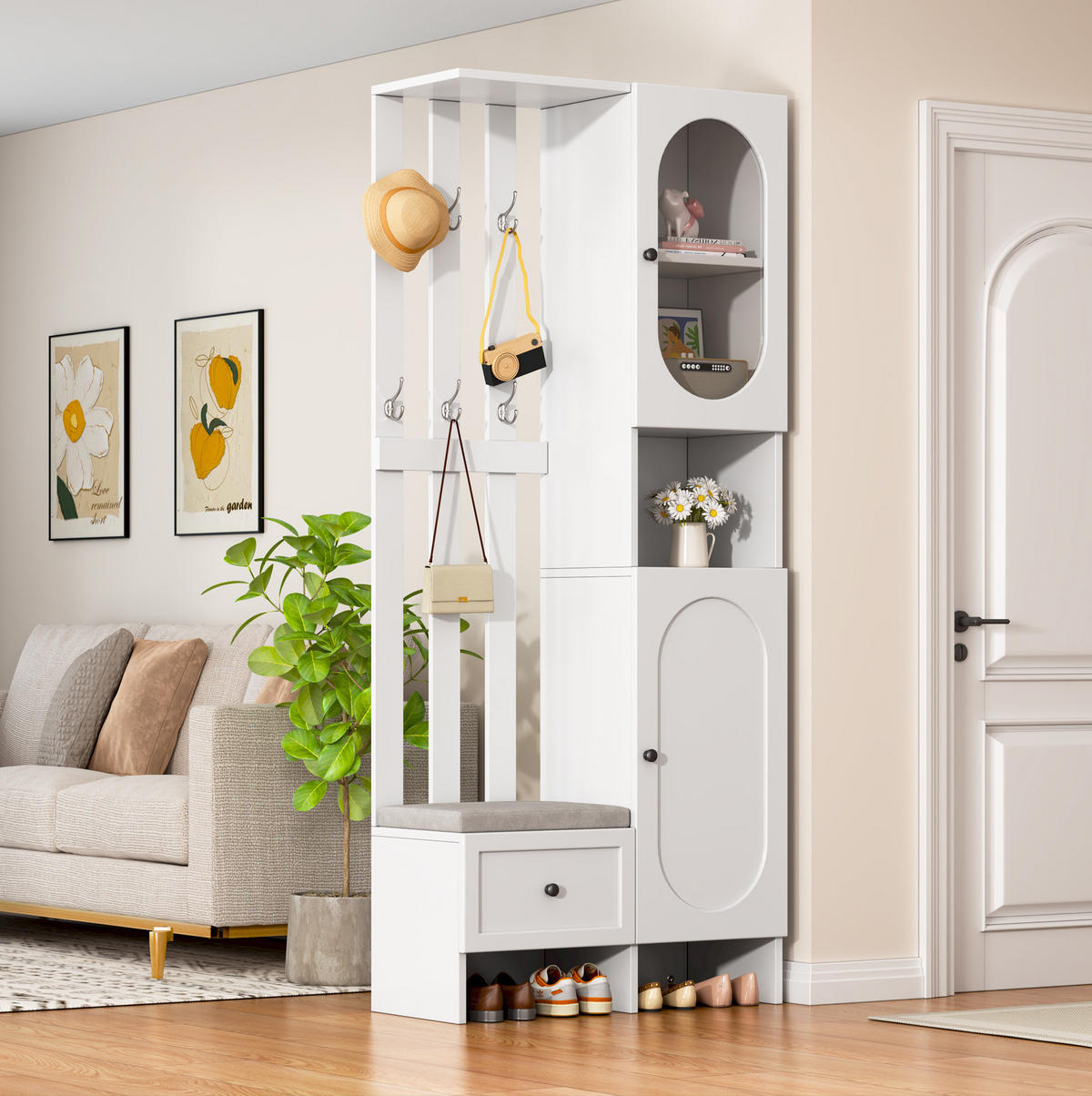 GARDEROBE mit Schuhbank 85 x 33,5 x 200 cm Weiß - Weiß, Holzwerkstoff (33.5/200/85cm) - Beauniv