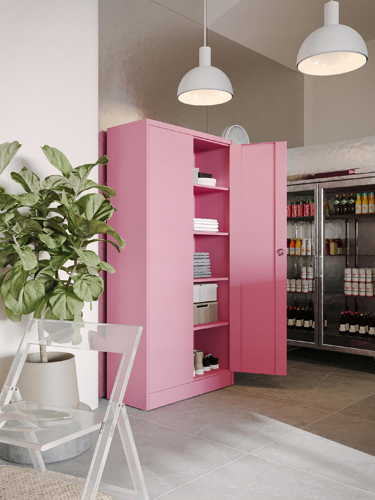 AKTENSCHRANK JAN 185x90x45 cm - Rosa, Metall (90/185/40cm) - Jan Nowak