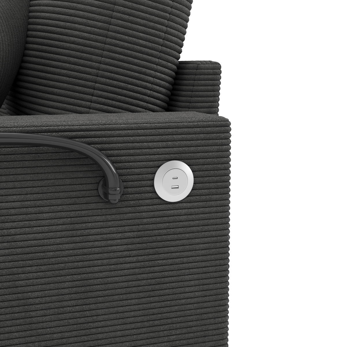 SCHLAFSOFA 2-SITZER Cord Grau mit USB, USB-C, Handyhalterung und Getränkehaltern - Grau, Holzwerkstoff/Kunststoff (163/82/140cm) - WISHDOR