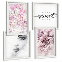 BILDER SET 4er Set - 50x50 cm & 40x60 cm Weißer Rahmen - Pfingstrosenporträt einer Frau für Zuhause - Weiß, Kunststoff (50/50cm) - TULUP