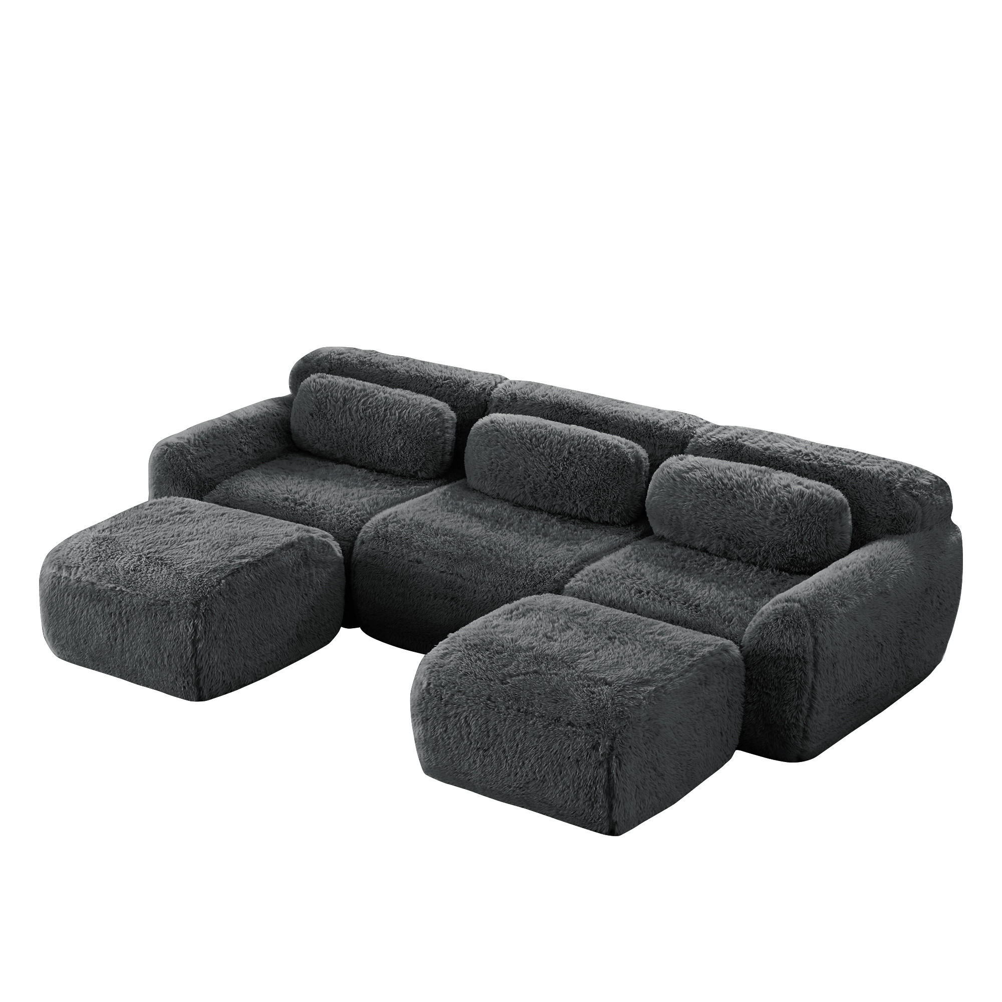 3-SITZER mit U-Form, Kissen und hochelastischem Schaumstoff in Grau - Grau, Textil (291/73/179cm) - EVRYAE
