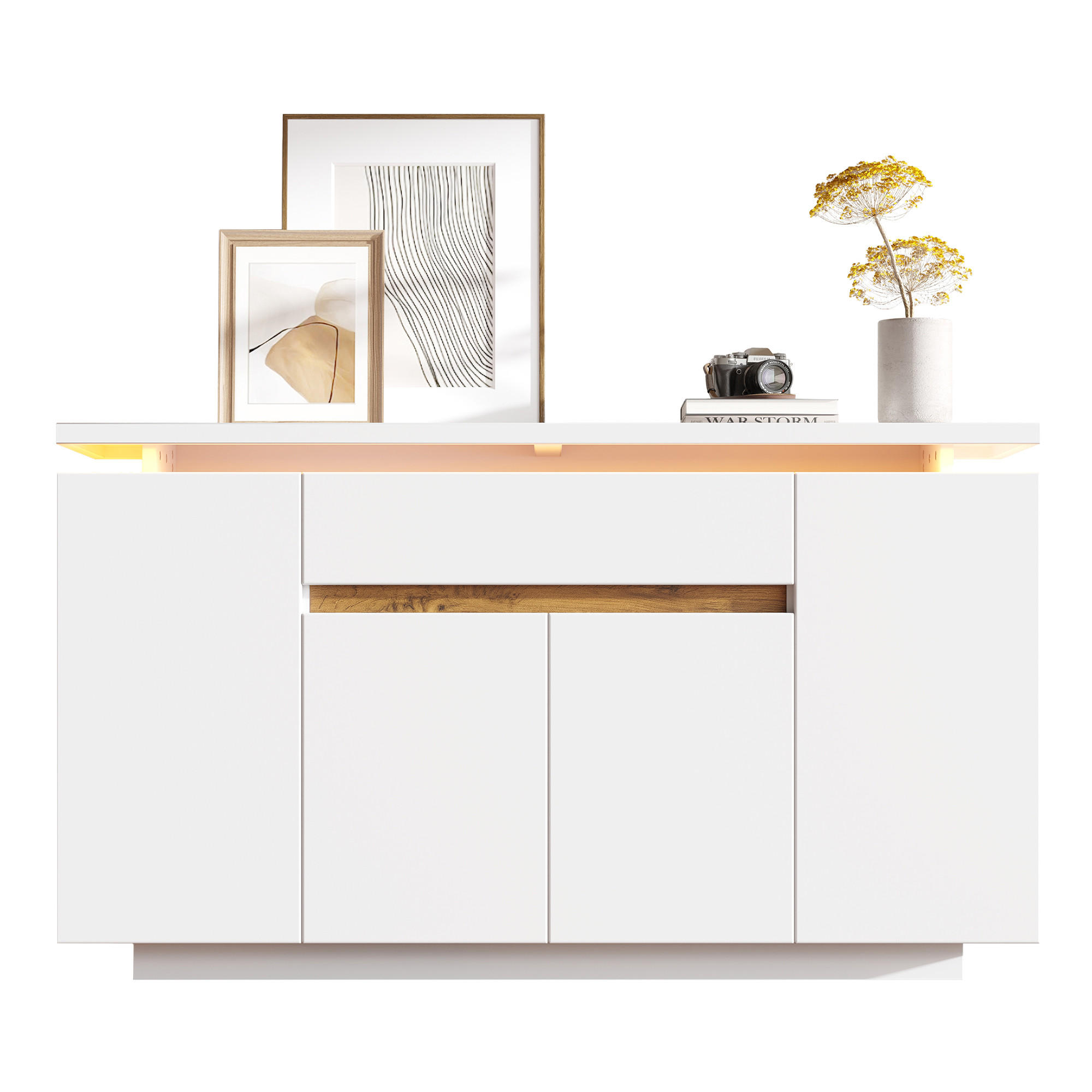 SIDEBOARD mit LED-Beleuchtung Weiß 140x40x80cm - Weiß, Holzwerkstoff (40/80/140cm) - FLIEKS