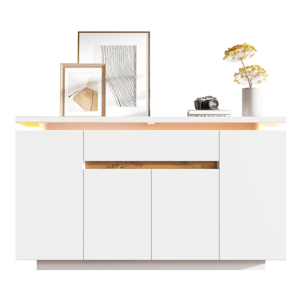 SIDEBOARD mit LED-Beleuchtung Weiß 140x40x80cm - Weiß, Holzwerkstoff (40/80/140cm) - FLIEKS