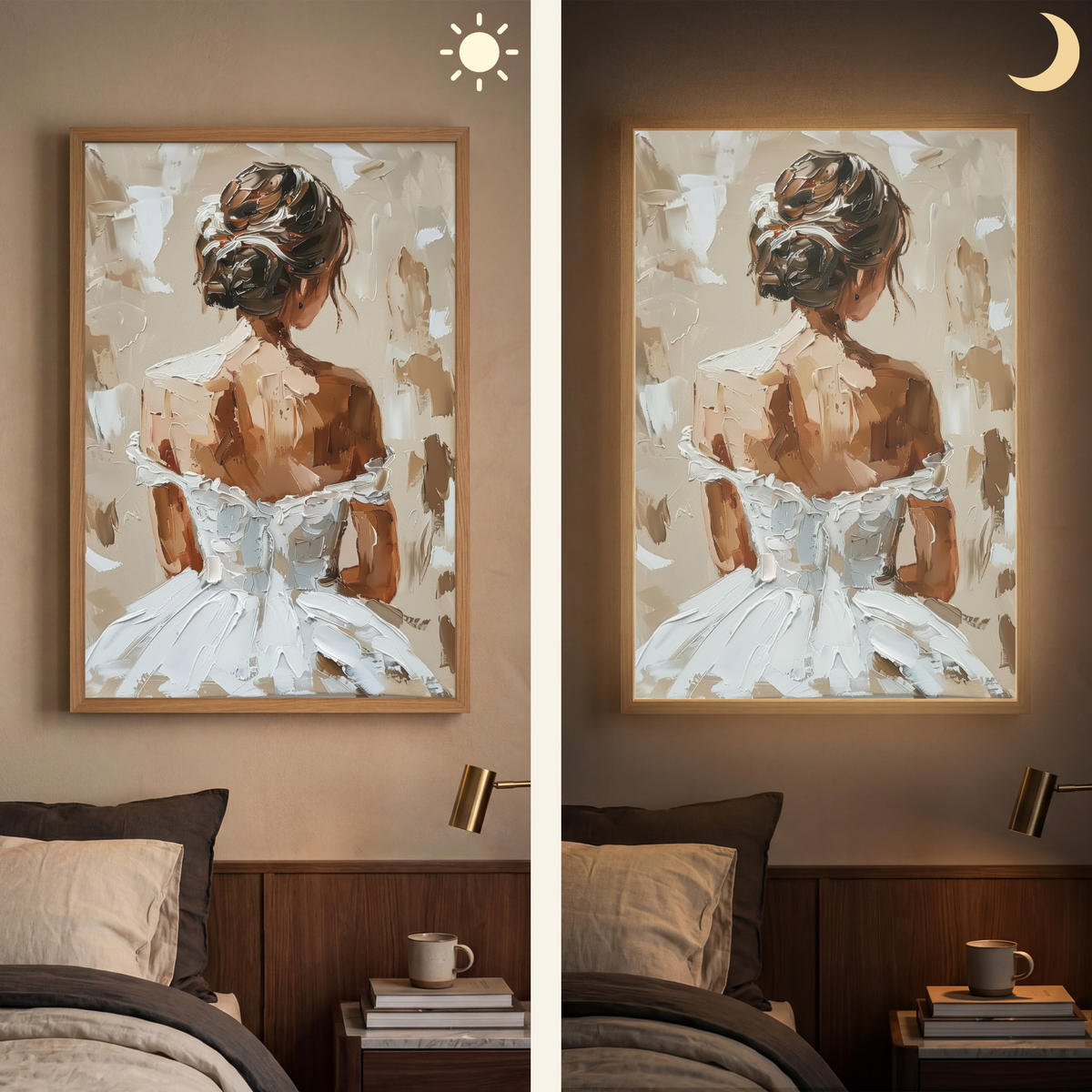 NÁSTĚNNÁ LAMPA S AKUMULÁTOREM Žena - malba - abstraktní - béžová - moderní 70x100 cm - světle hnědá, kompozitní dřevo (70/100/8cm) - OnlyWow