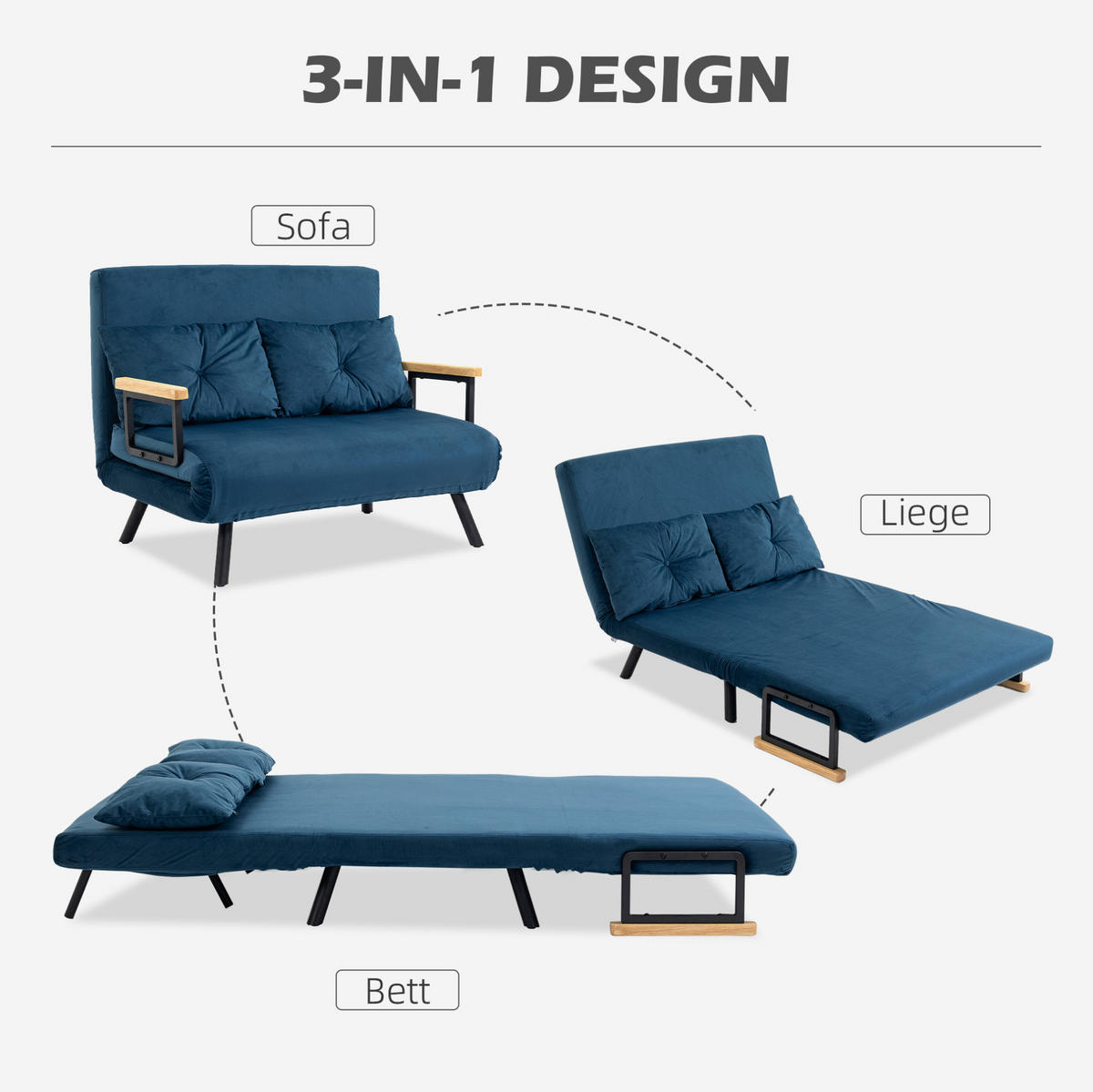SCHLAFSESSEL mit Bettfunktion 102 x 73 x 81 cm Samt Blue - Blau, Holzwerkstoff (102/81/73cm) - Meubliv