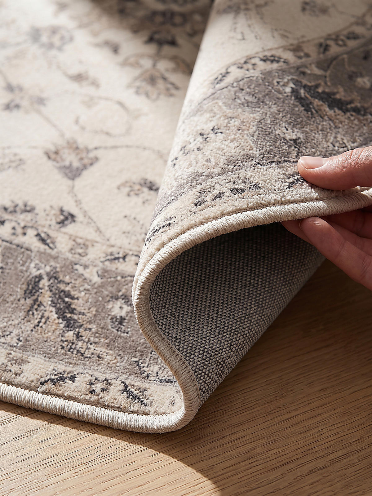 TEPPICH Kurzflor, waschbar, mit floralen Ornamenten, aus Polyester, VERNANTE in Beige-Grau, Ø 200 cm - Beige, Textil (200/200cm) - KADIMA DESIGN