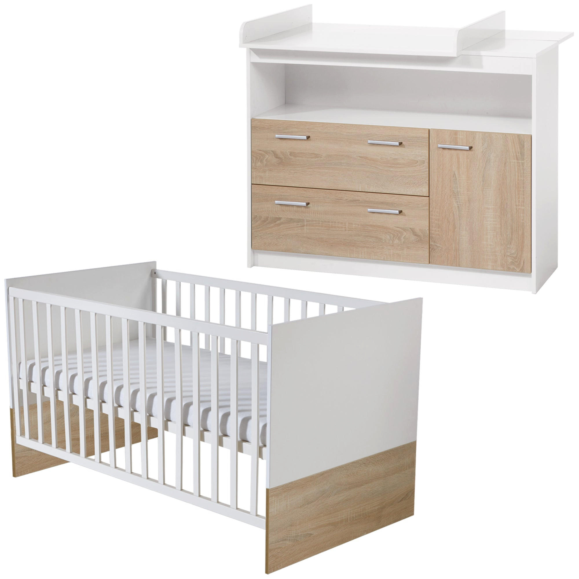 BABYZIMMER-SET Gabriella, mit breiter Wickelkommode, 2-teilig - Multicolor, Holzwerkstoff (76/80/142cm) - Roba