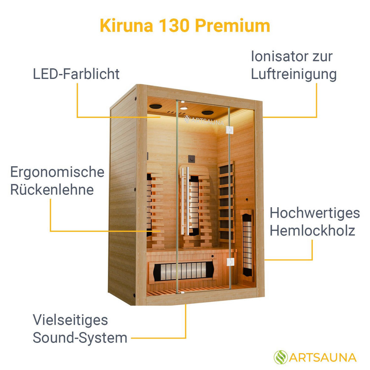 INFRAROTKABINE Kiruna130 Premium mit Dual Technologie - Naturfarben, Holz (130/190/105cm) - Artsauna