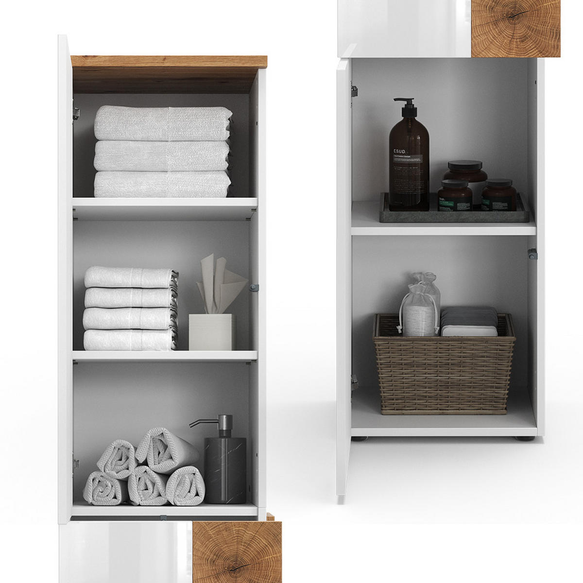 BADSCHRANK Eden Weiß 40 x 184.2 cm mit 2 Türen und Schublade - Weiß/Eiche Artisan, Holzwerkstoff (40/184.2/37cm) - Vicco