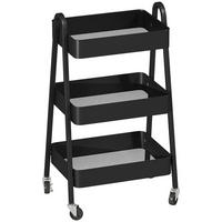 SERVIERWAGEN mit 3 Ebenen Küchenwagen mit Rollen Griff Rollwagen mit Bremse - Schwarz, Metall (29.8/74.5/42.4cm) - HOMCOM