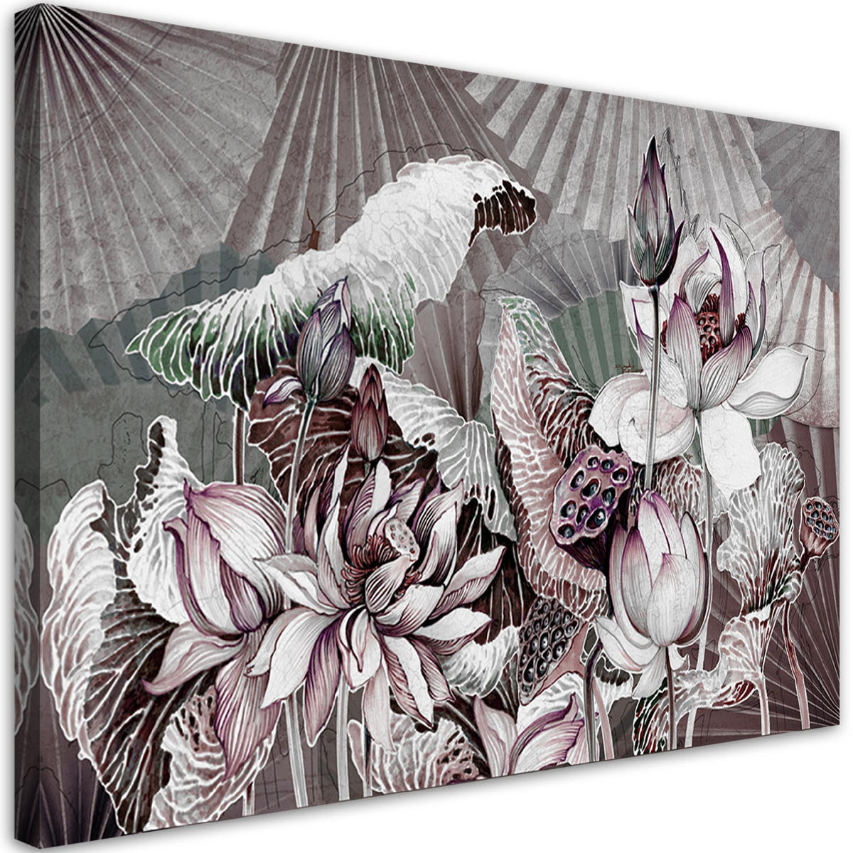 WANDBILD heilige lotos und fanter - Grau, Textil (60/40cm) - Feeby