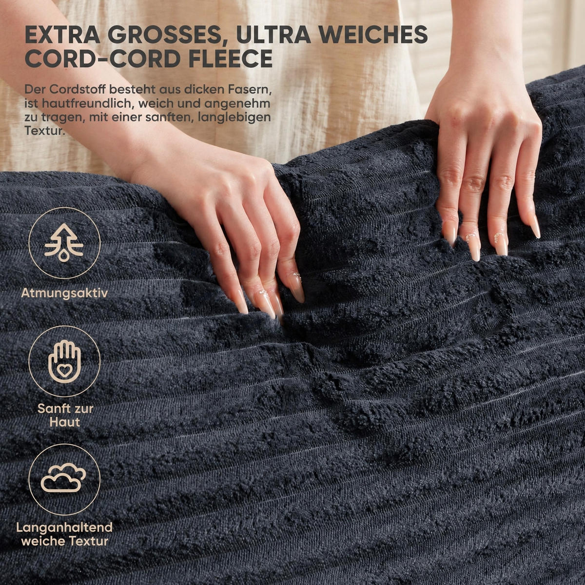 ECKSOFA 280/180/65 cm Bleu-noir Cord mit 1 Fußhocker - Multicolor, Textil (180/280cm) - Oxeza