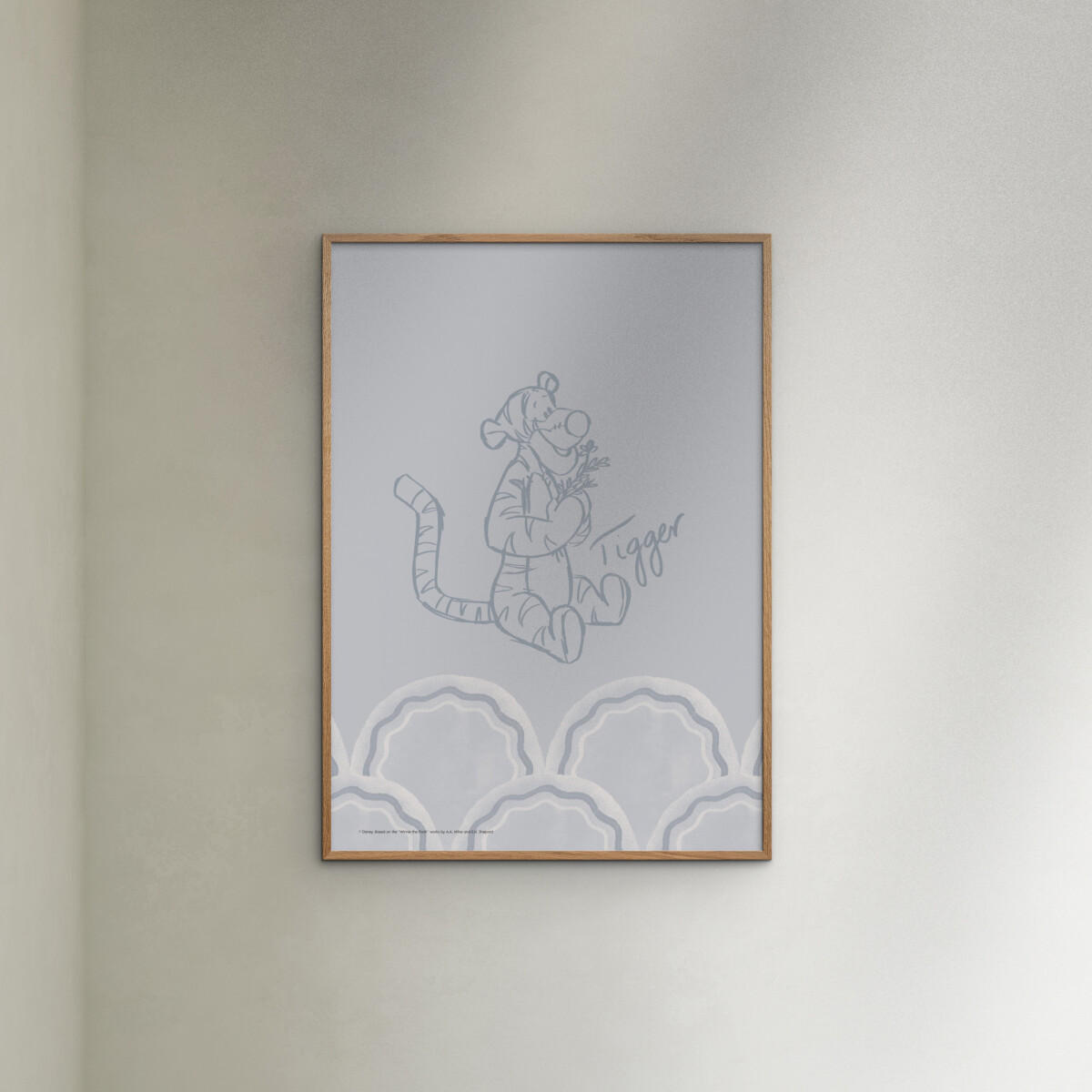 POSTER mit Rahmen Disney - Disney's Tigger Cloudy Blue Sketch - Blau/Eichefarben, Holz/Papier (70/100cm) - Poster&Frame