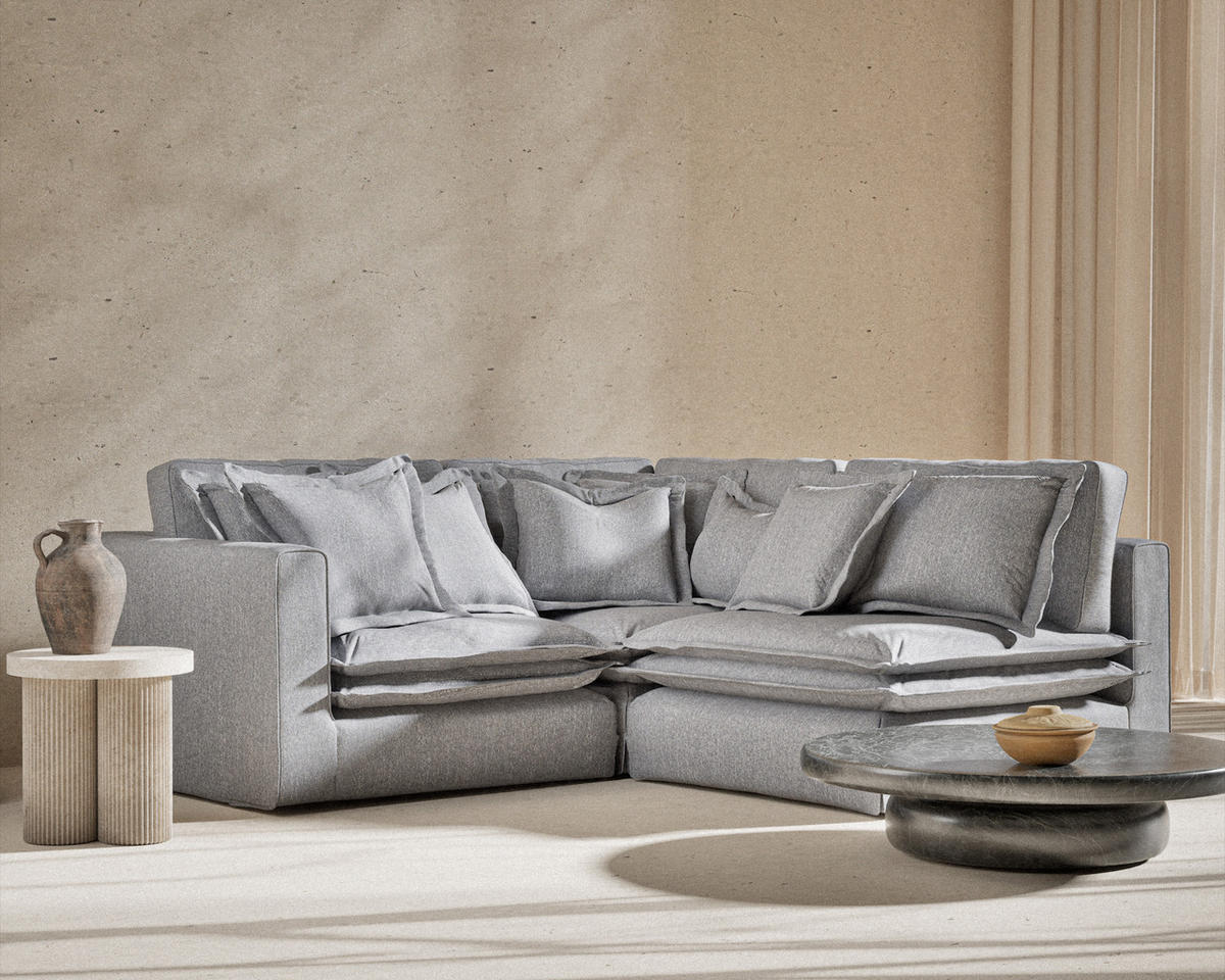 ECKSOFA Amalfi Grau Webstoff - Schwarz/Grau, Holz/Holzwerkstoff (238/222cm) - Maison de Reve
