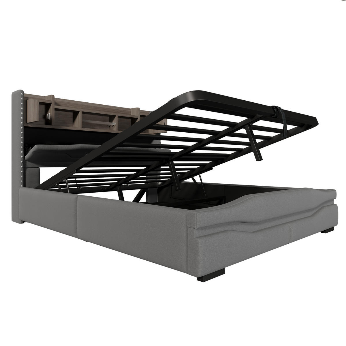 POLSTERBETT 160/200 cm in Grau mit Bettkasten, LED und USB Leinen Design - Grau, Holzwerkstoff/Textil (160/200cm) - STILVORA