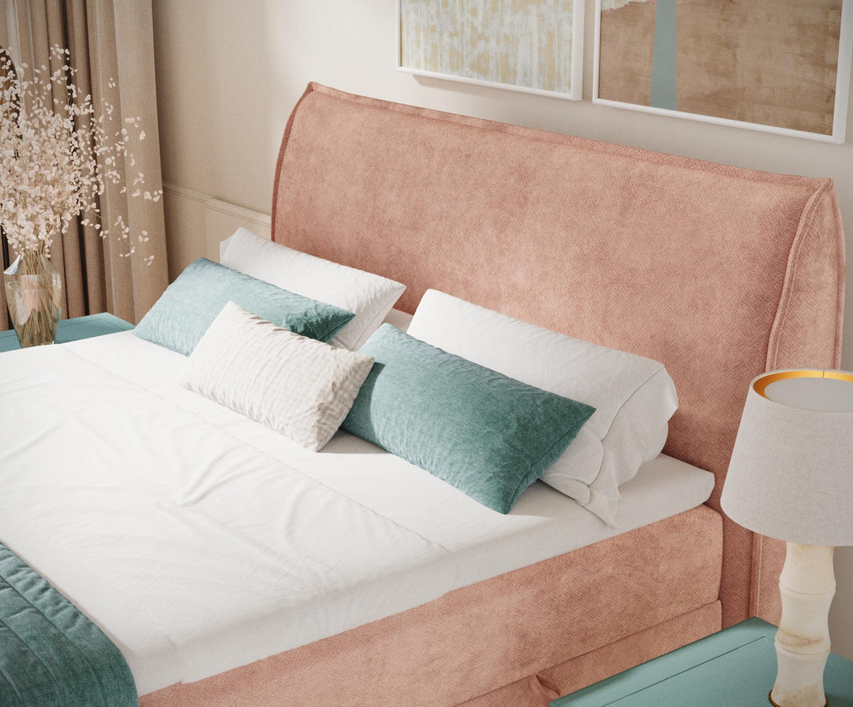BOXBETT 200/200 cm Corvus, in Rosa, Matratze, Topper, Bettkasten, H2 = mittel - Pink/Schwarz, Holz/Holzwerkstoff (200/200cm) - Maison de Reve