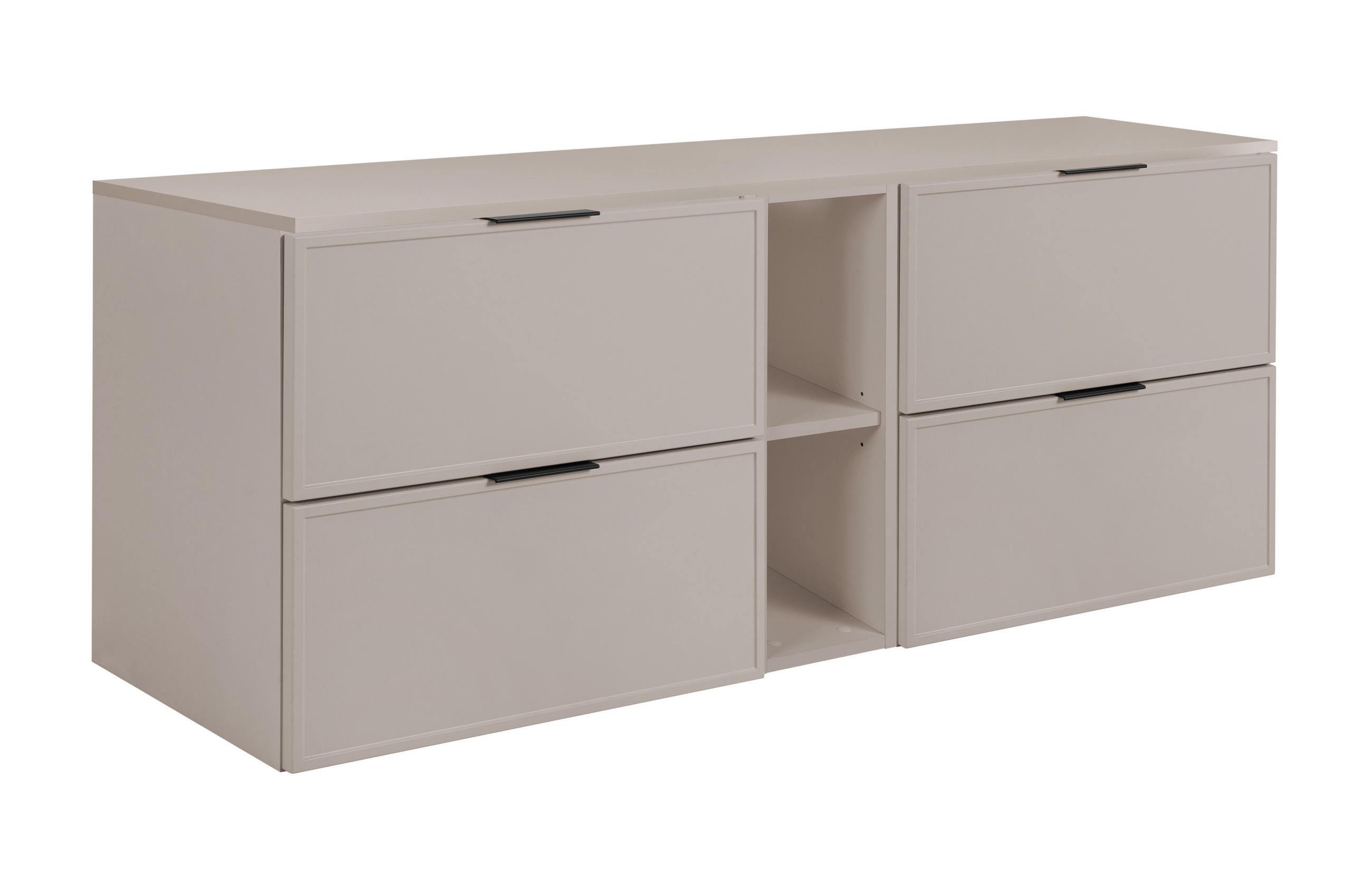 BADEZIMMERSCHRANK, Kaschmir, Schwarze Griffe, 140 ( 2 x 60 + 20) x 46 x 57 cm - Kaschmir/Schwarz, Holzwerkstoff/Kunststoff (140/57/46cm) - 3XE LIVING