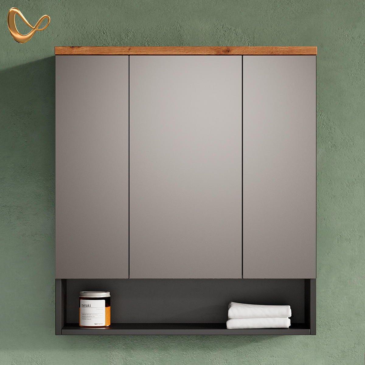 BADSPIEGELSCHRANK Tanaro Anthrazit 70 x 77.5 cm - Anthrazit, Holzwerkstoff (70/77.5/21.7cm) - Livinity®