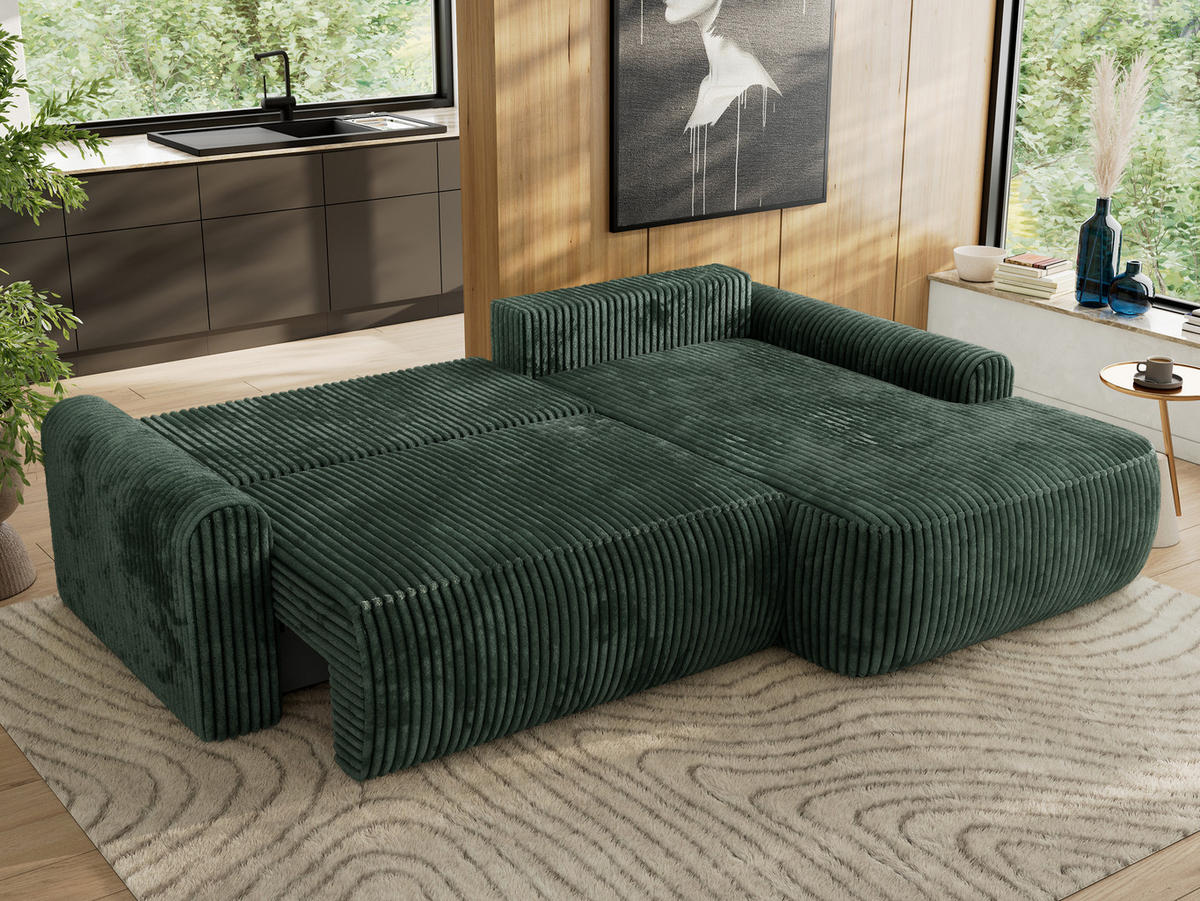 ECKSCHLAFSOFA CUBO L Grün Cord - rechts - Schwarz/Grün, Kunststoff/Textil (187/273cm) - MKS