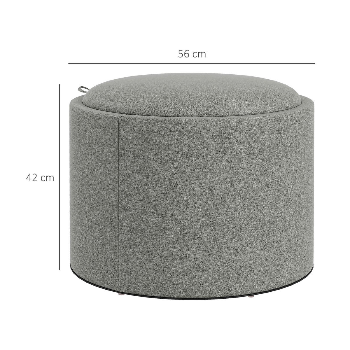 OTTOMANE Runder Sitzhocker Polsterhocker mit Stauraum, Klappdeckel, Grau - Grau, Textil (56/42/56cm) - HOMCOM
