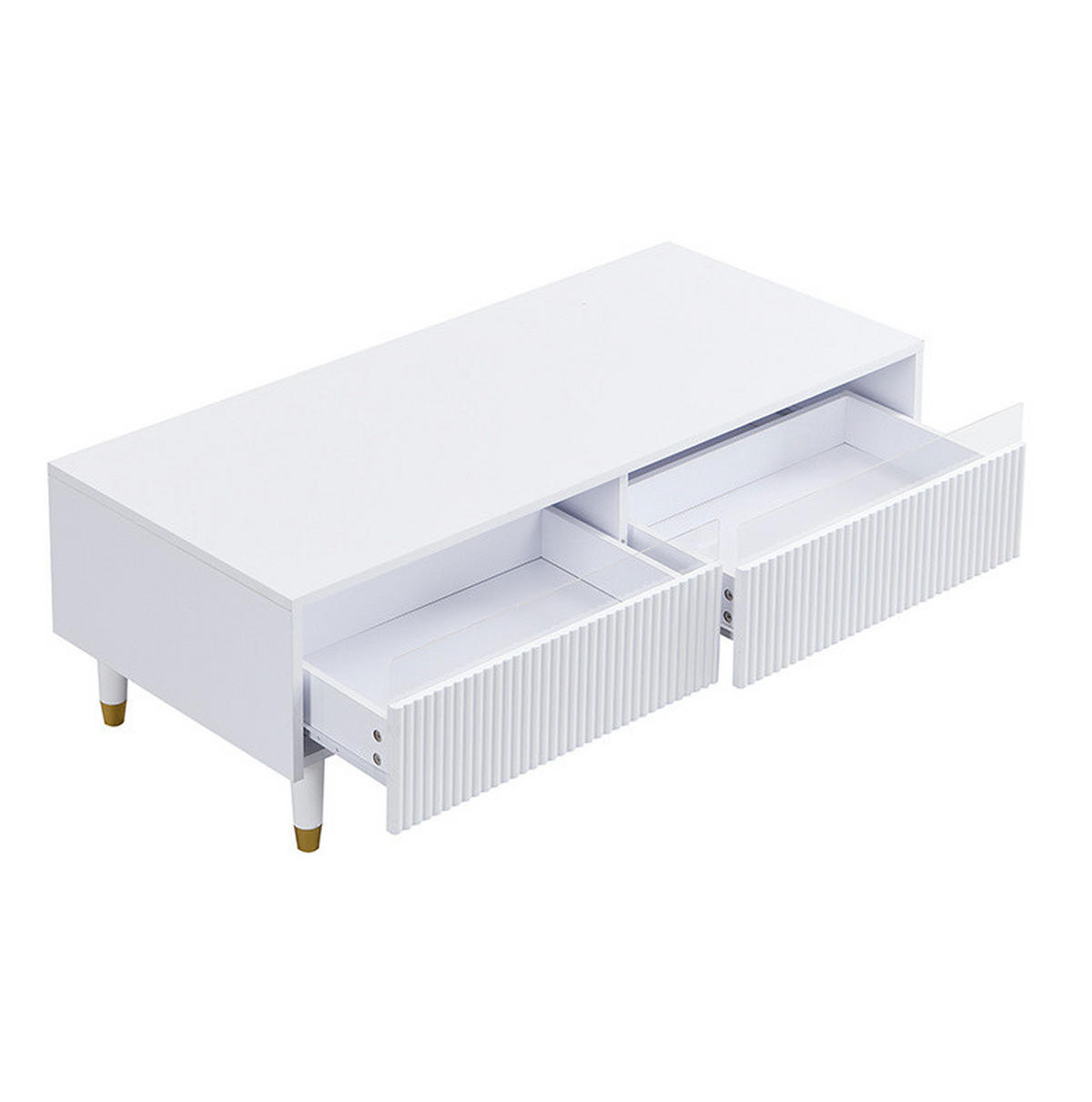 KONFERENČNÍ stolek z MDF, 110/50/40 cm bílý, se 2 zásuvkami a LED osvětlením - bílá, kompozitní dřevo (110/50/40cm) - BEAOK