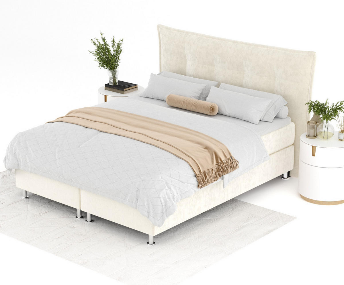 BOXSPRINGBETT Minori Creme 180/200 cm mit Latex-Topper - Silberfarben/Creme, Holz/Holzwerkstoff (180/200cm) - Maison de Reve