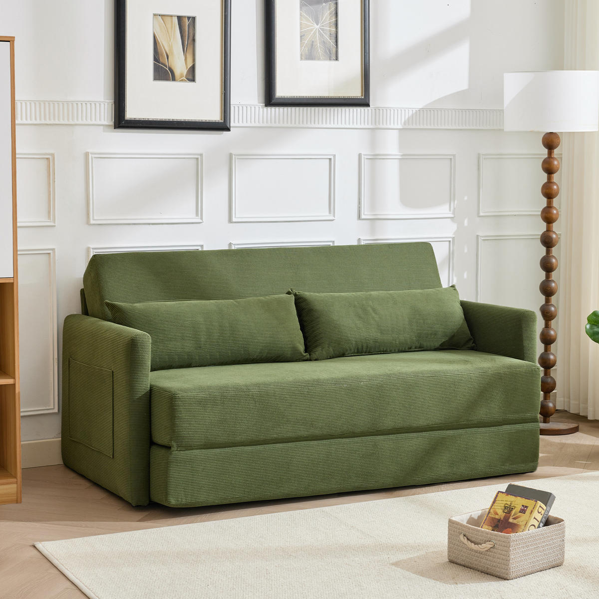 SOFABETT 2-Sitzer klappbar 165 cm Cord Grün - Grün, Metall (165/82/92cm) - Meubliv