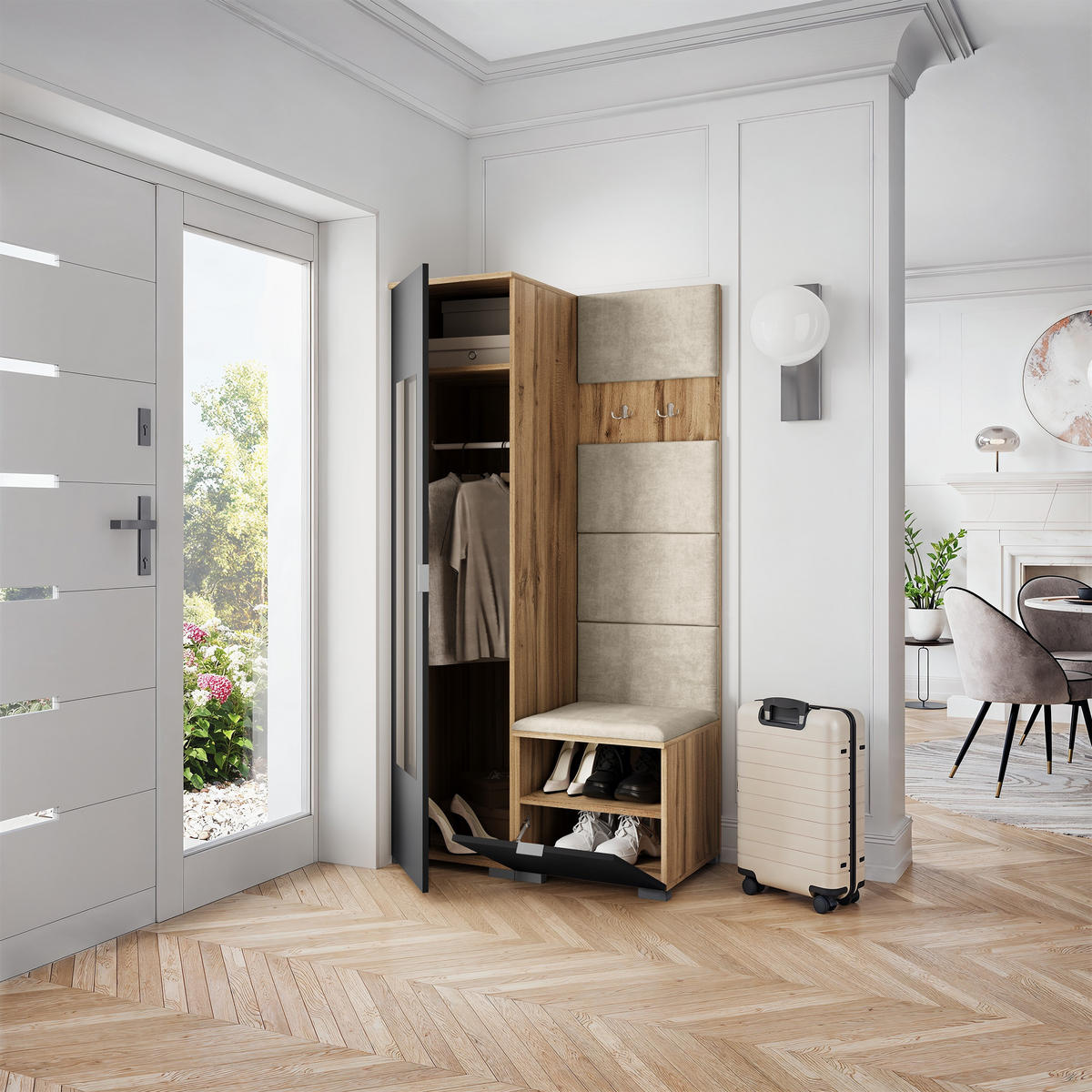 GARDEROBENSCHRANK VIRA 95/181/51 cm Modern Eiche Wotan - Ecru/Eiche Wotan, Holzwerkstoff (95/181/51cm) - MASSENO