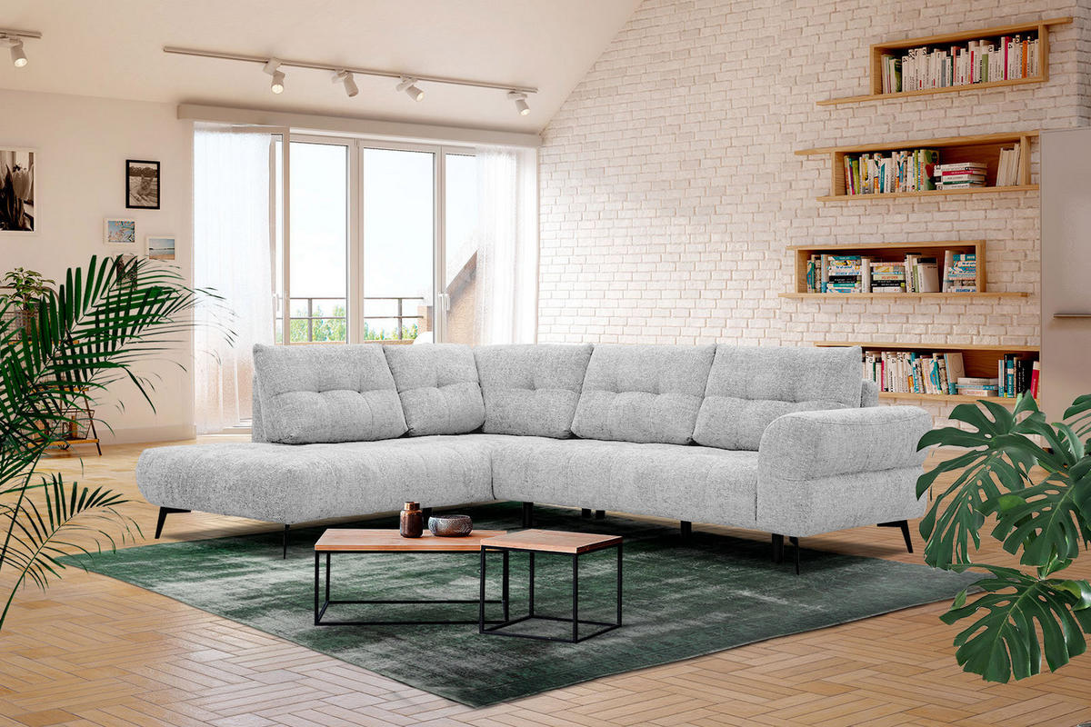 ECKSOFA SALVINI 5-Sitzer, hellgrau - Hellgrau/Schwarz, Holzwerkstoff/Textil (158/292cm) - Courtois Laville