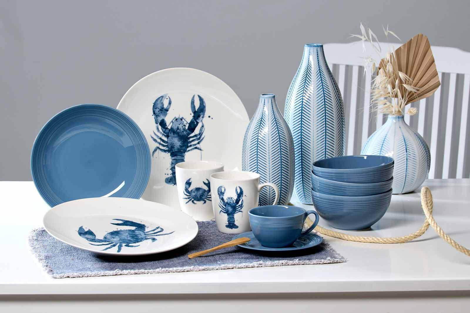 Thumbnail - Ritzenhoff Breker Kugelvase, Weiß, Blau, Keramik, 20 cm, Dekoration, Vasen, Keramikvasen