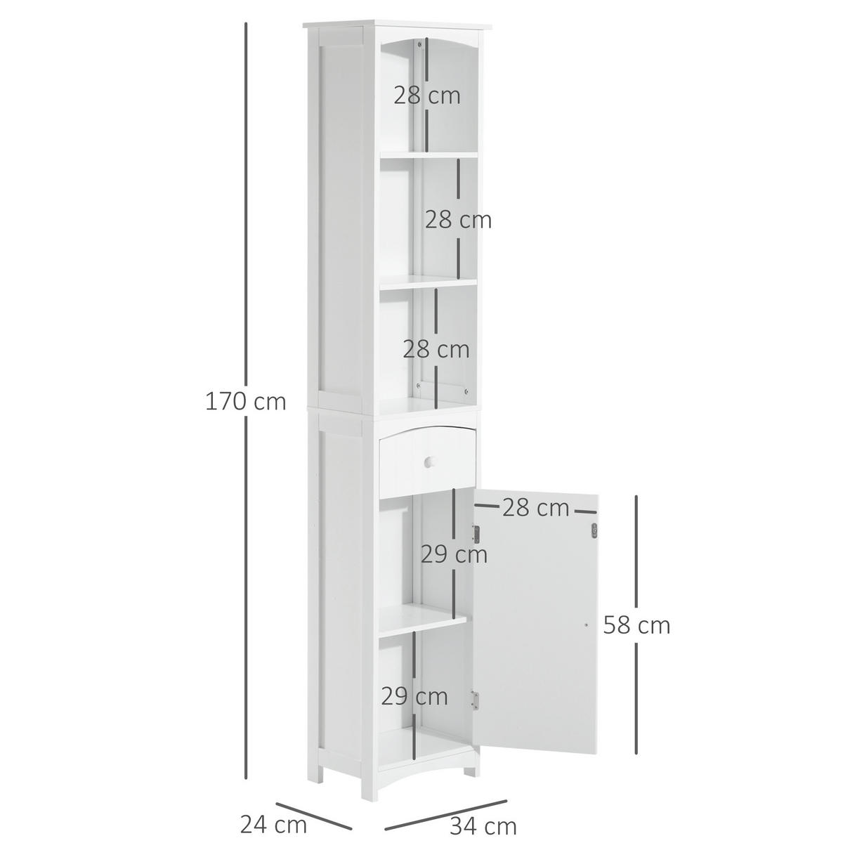 HOCHSCHRANK DE-12329 34/24/170 cm Weiß - Weiß, Holzwerkstoff (24/170/34cm) - ComfortXL