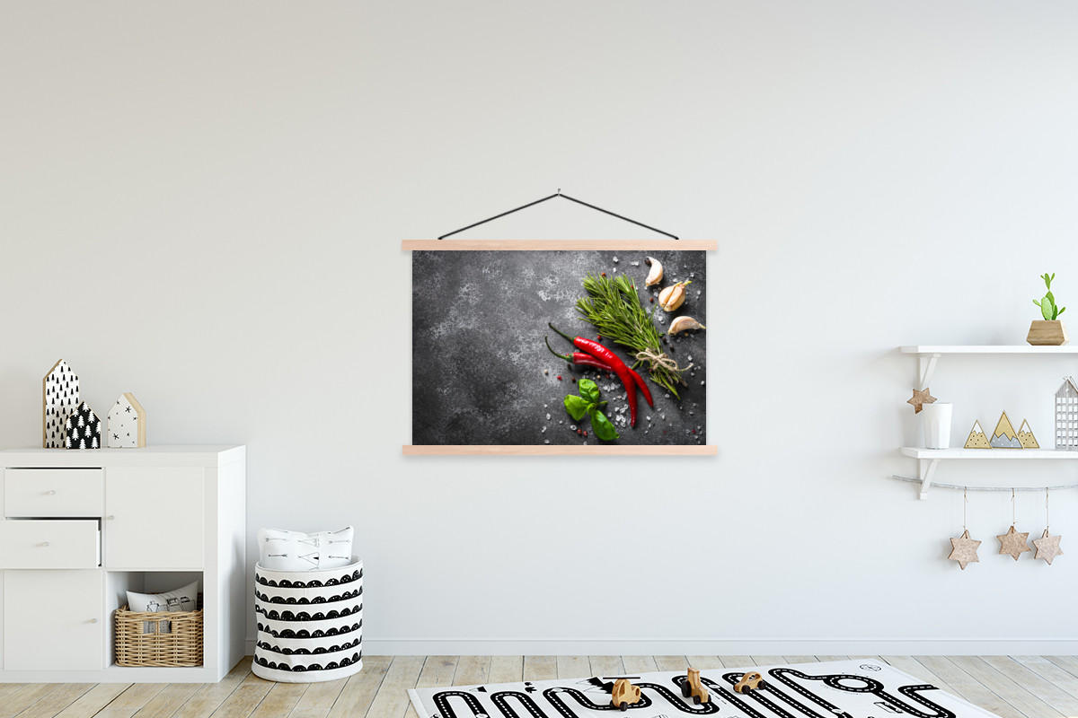 POSTER Pfeffer - Kräuter - Gewürze - Beton 120x80 cm - Dunkelgrau, Textil (120/80/0.15cm) - MuchoWow