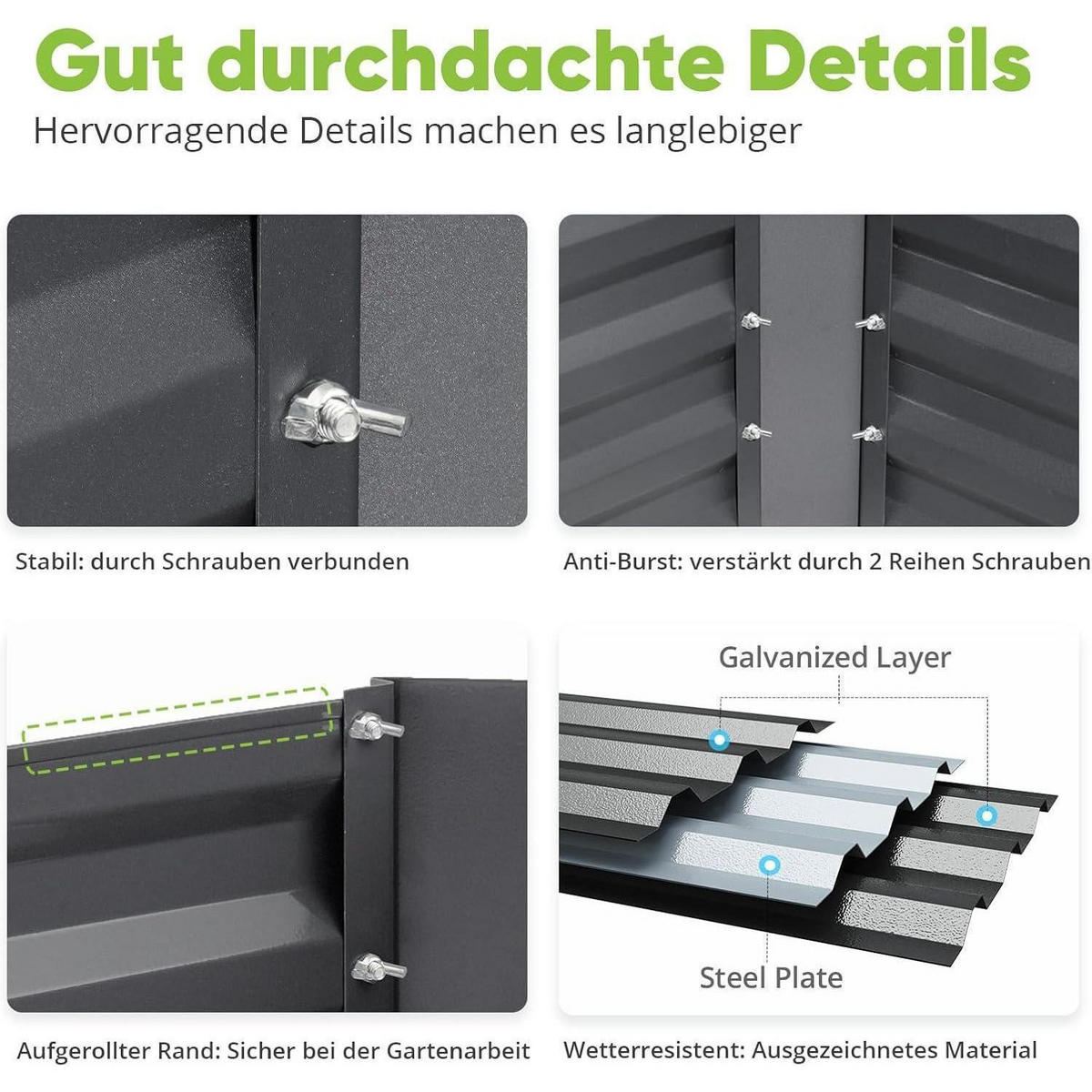 HOCHBEET Metall Grau 120 x 90 x 56 cm mit Tomatenkäfig - Schwarz, Metall (90/56/120cm)