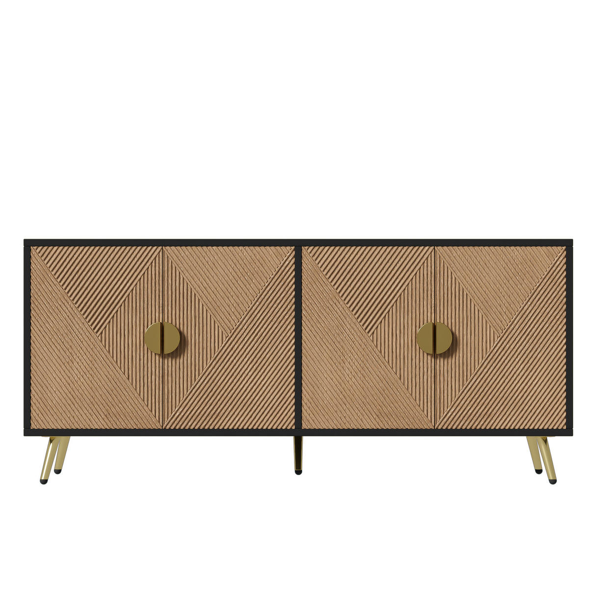SIDEBOARD 160/40/75 cm aus MDF und Holzwerkstoff mit Sanftschluss und goldfarbenen Griffen Schwarz/Holzfarben - Schwarz, Holzwerkstoff (160/75/40cm) - Modenvie